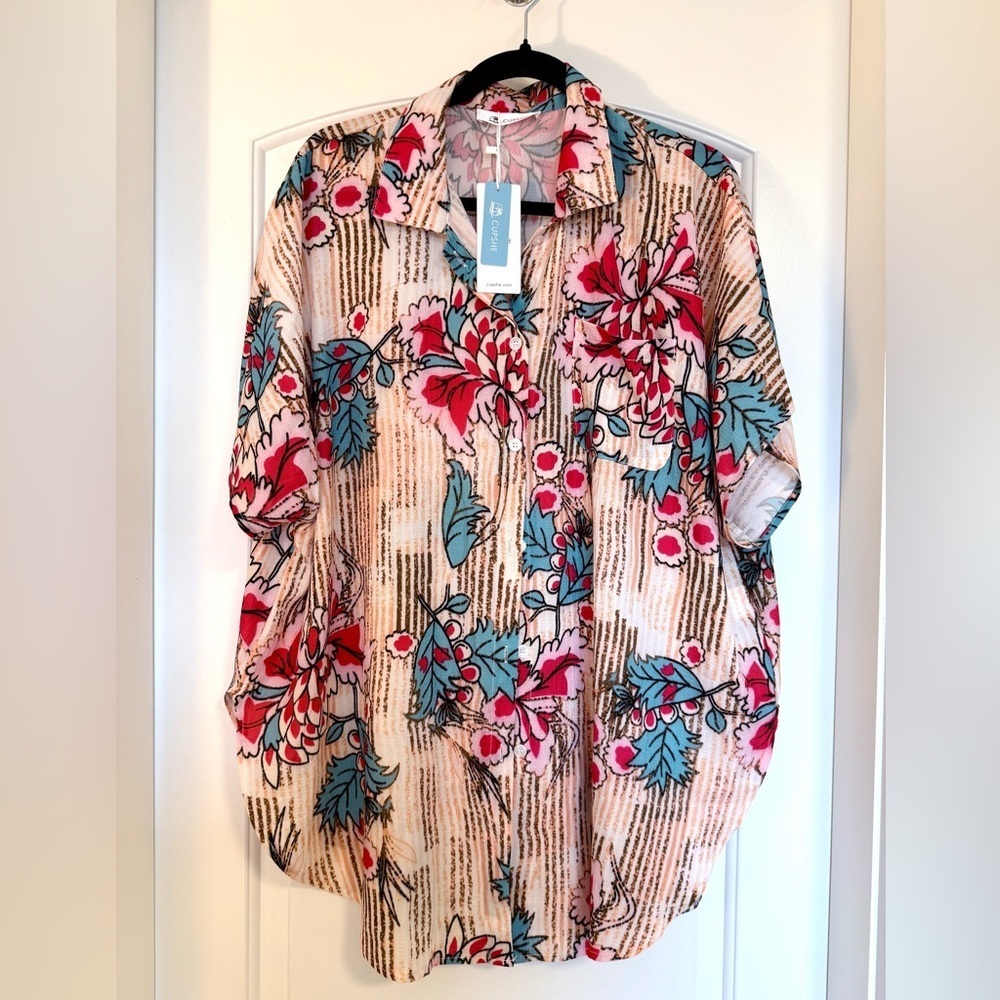 CUPSHE Button Down Size XL Floral Beach Summer Vacation Swimsuit Cover Up